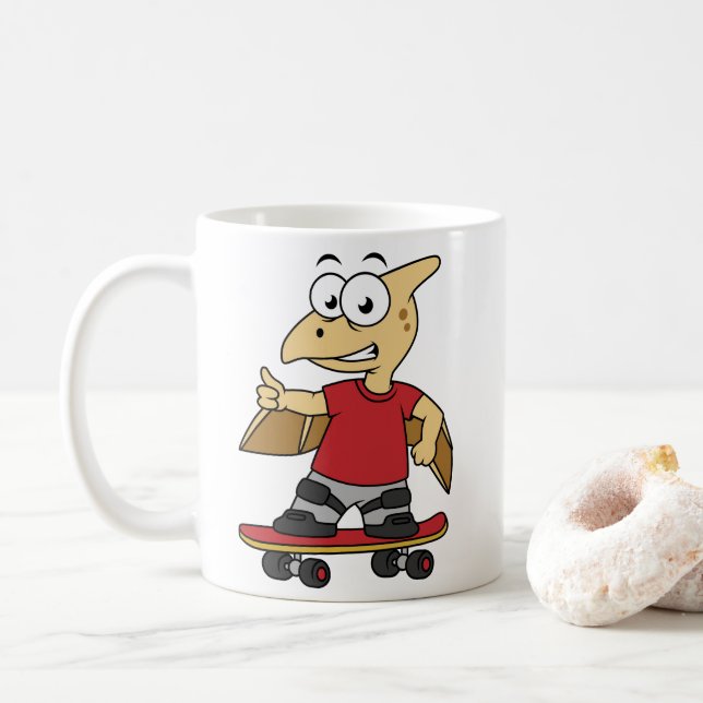 Illustration Of A Pterosaur Skateboarding. Coffee Mug (With Donut)