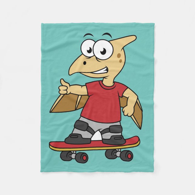 Illustration Of A Pterosaur Skateboarding. Fleece Blanket (Front)