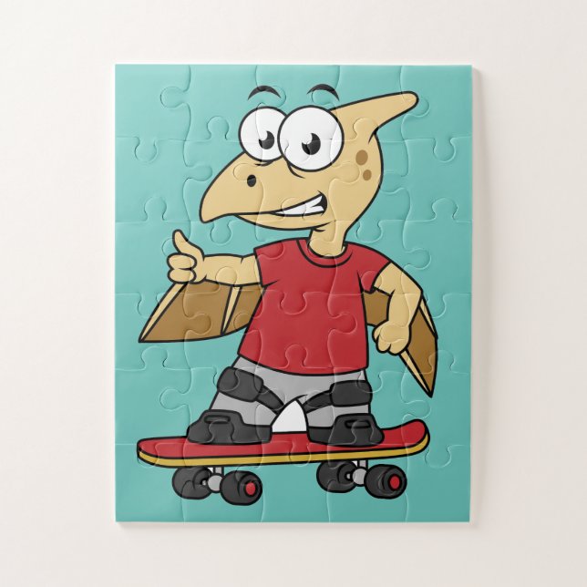 Illustration Of A Pterosaur Skateboarding. Jigsaw Puzzle (Vertical)