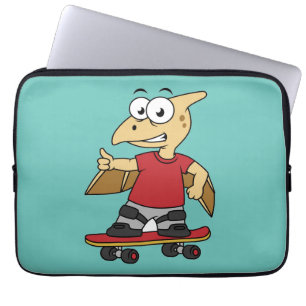 Illustration Of A Pterosaur Skateboarding. Laptop Sleeve