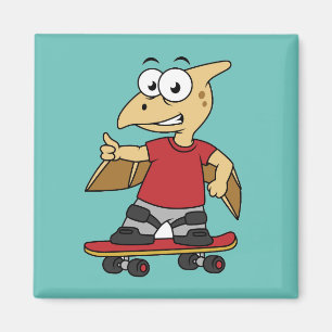 Illustration Of A Pterosaur Skateboarding. Magnet