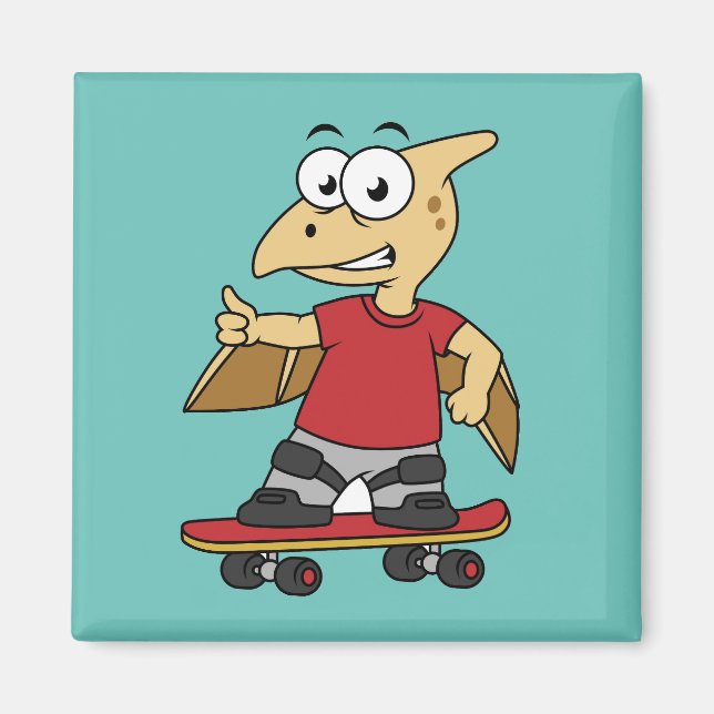 Illustration Of A Pterosaur Skateboarding. Magnet (Front)