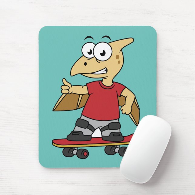 Illustration Of A Pterosaur Skateboarding. Mouse Pad (With Mouse)