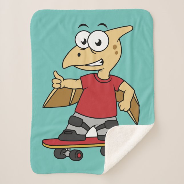 Illustration Of A Pterosaur Skateboarding. Sherpa Blanket (Front)