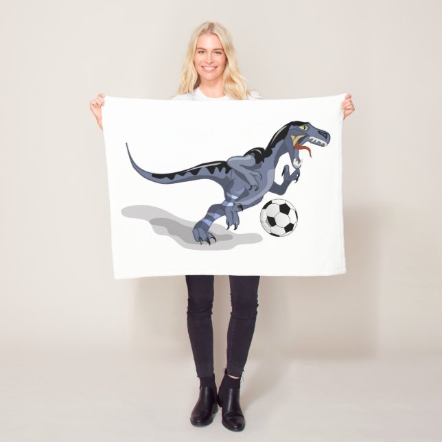 Illustration Of A Raptor Dinosaur Playing Soccer. Fleece Blanket (In Situ)