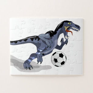 Illustration Of A Raptor Dinosaur Playing Soccer. Jigsaw Puzzle