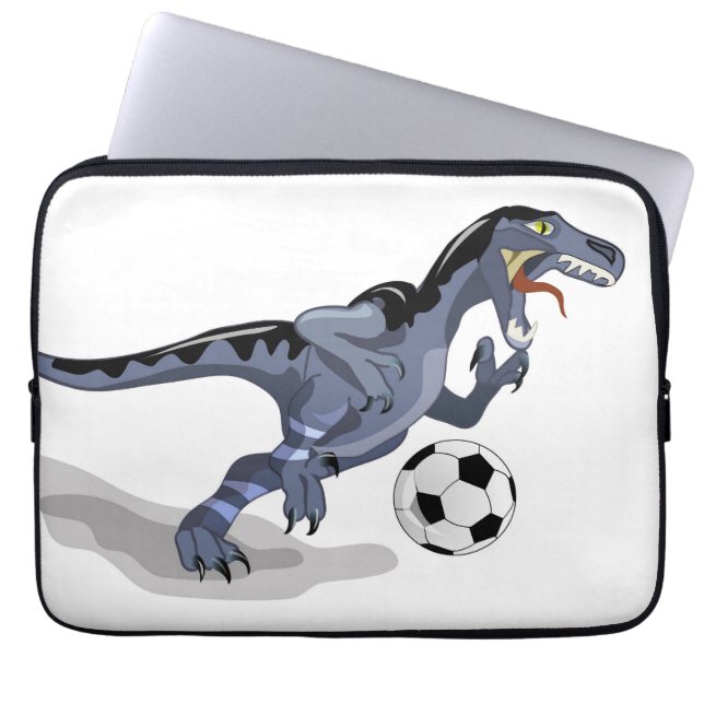 Illustration Of A Raptor Dinosaur Playing Soccer. Laptop Sleeve (Front)