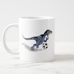 Illustration Of A Raptor Dinosaur Playing Soccer. Large Coffee Mug