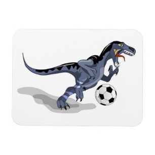 Illustration Of A Raptor Dinosaur Playing Soccer. Magnet