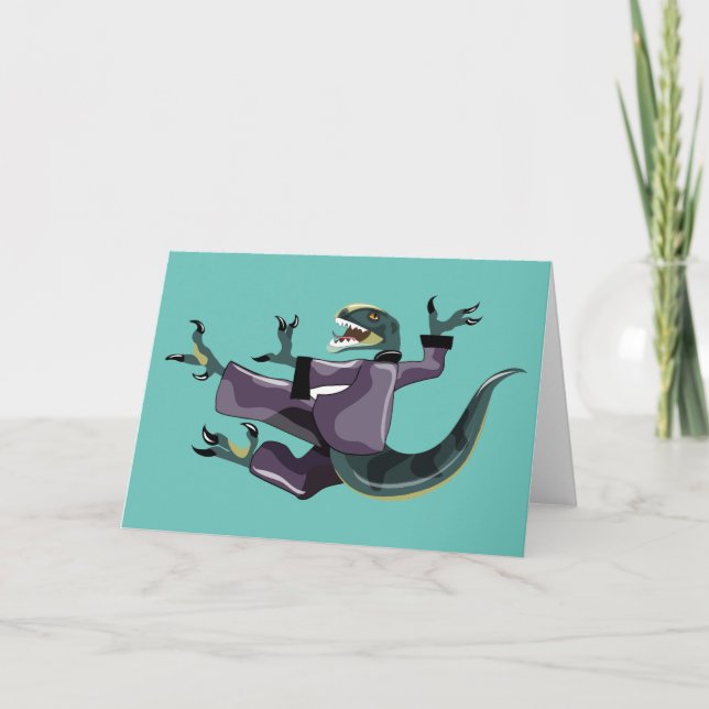 Illustration Of A Raptor Performing Karate. Card (Front)