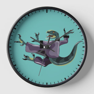 Illustration Of A Raptor Performing Karate. Clock
