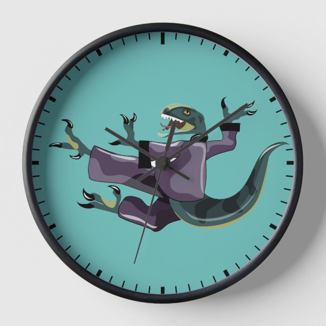 Illustration Of A Raptor Performing Karate. Clock (Front)