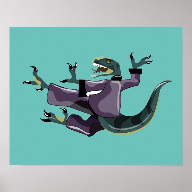 Illustration Of A Raptor Performing Karate. Poster (Front)