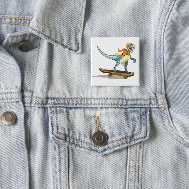 Illustration Of A Raptor Skateboarding. 15 Cm Square Badge (In Situ)