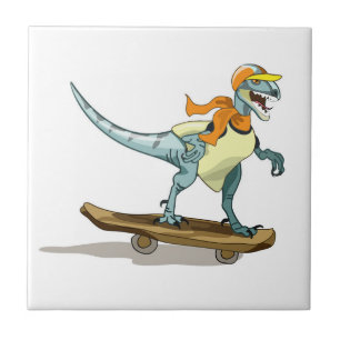 Illustration Of A Raptor Skateboarding. Ceramic Tile