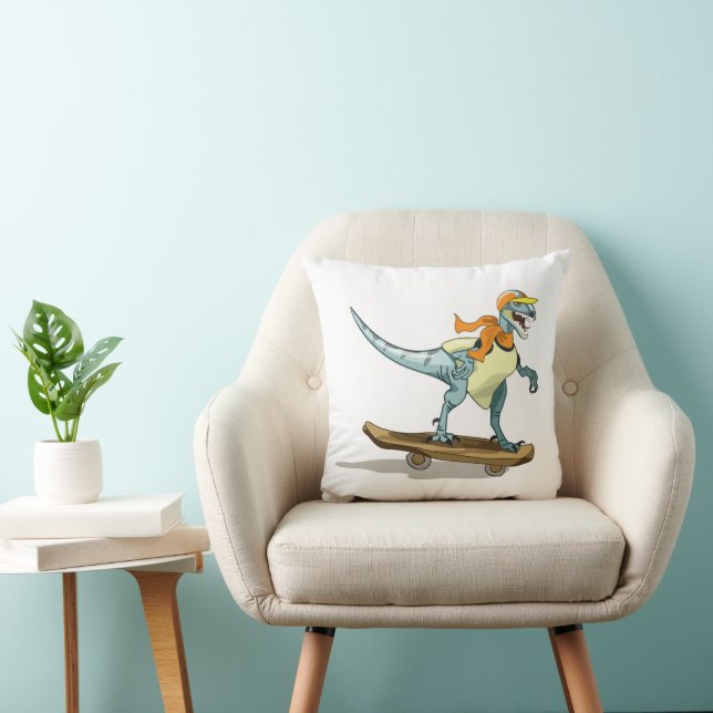 Illustration Of A Raptor Skateboarding. Cushion (Chair)