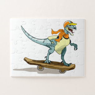Illustration Of A Raptor Skateboarding. Jigsaw Puzzle