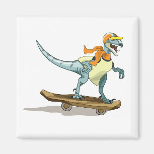 Illustration Of A Raptor Skateboarding. Magnet
