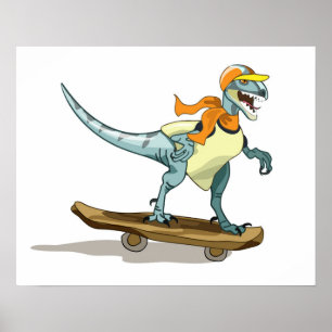 Illustration Of A Raptor Skateboarding. Poster