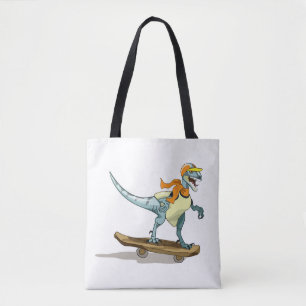 Illustration Of A Raptor Skateboarding. Tote Bag