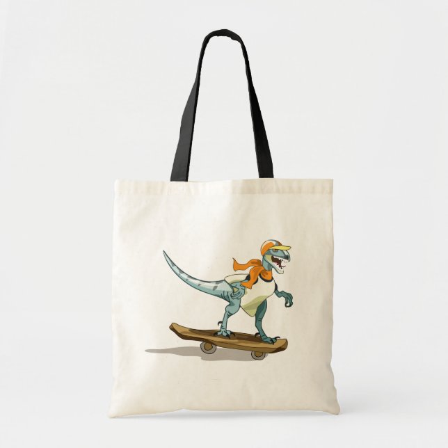 Illustration Of A Raptor Skateboarding. Tote Bag (Front)