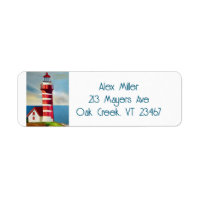 Illustration of a Red and White Lighthouse Ocean
