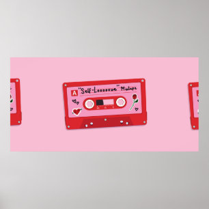 Illustration of a red plastic audio cassette tape, poster