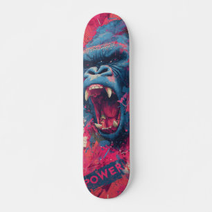 Illustration of a Roaring Gorilla in Vibrant Colou Skateboard