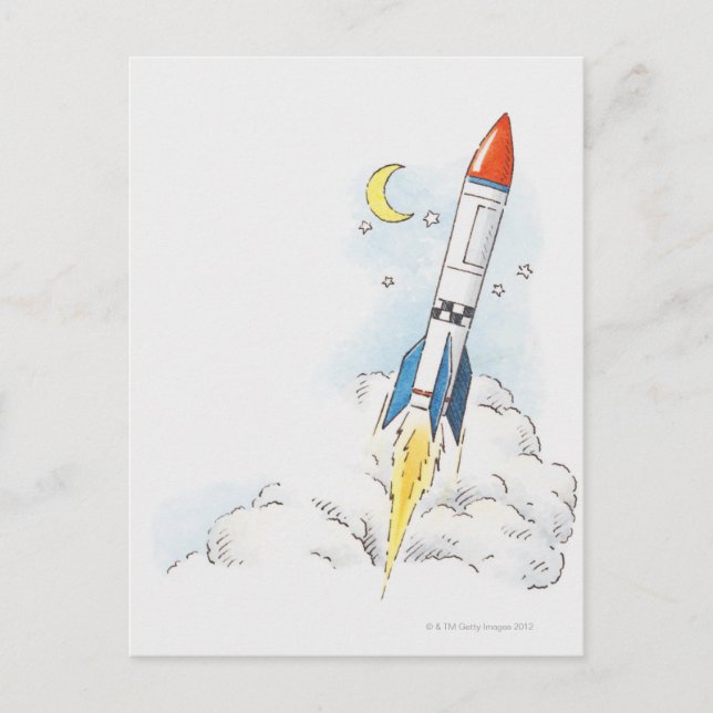 Illustration of a rocket taking off postcard (Front)
