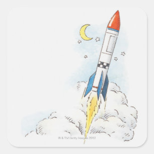 Illustration of a rocket taking off square sticker