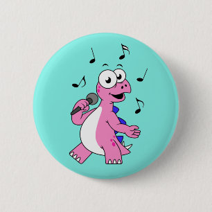 Illustration Of A Singing Stegosaurus. 6 Cm Round Badge