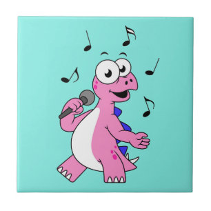 Illustration Of A Singing Stegosaurus. Ceramic Tile