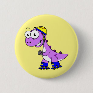 Illustration Of A Skating Tyrannosaurus Rex. 6 Cm Round Badge