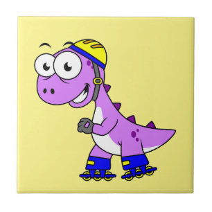 Illustration Of A Skating Tyrannosaurus Rex. Ceramic Tile