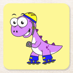 Illustration Of A Skating Tyrannosaurus Rex. Square Paper Coaster
