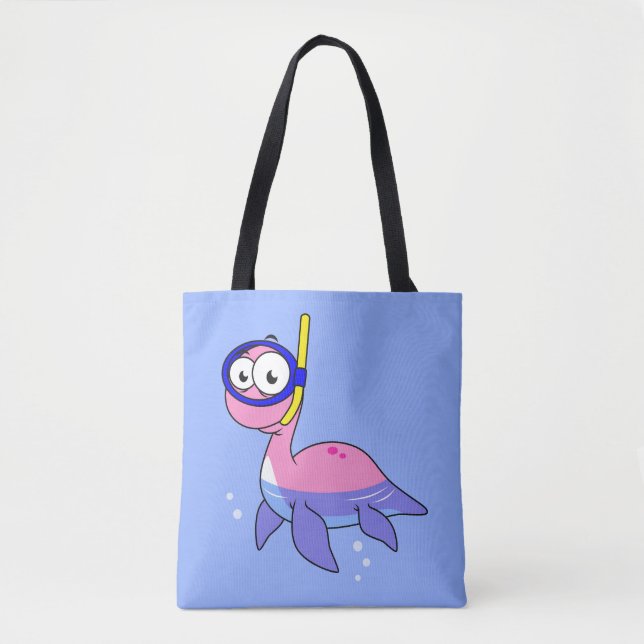 Illustration Of A Snorkelling Loch Ness Monster. Tote Bag (Front)