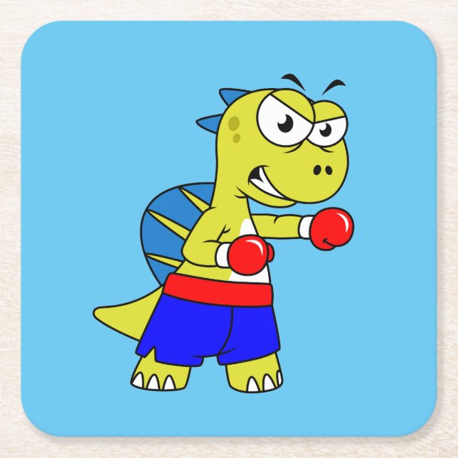 Illustration Of A Spinosaurus Boxing. Square Paper Coaster (Front)