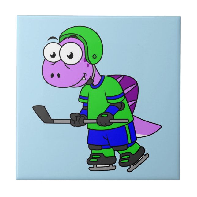 Illustration Of A Spinosaurus Hockey Player. Ceramic Tile (Front)