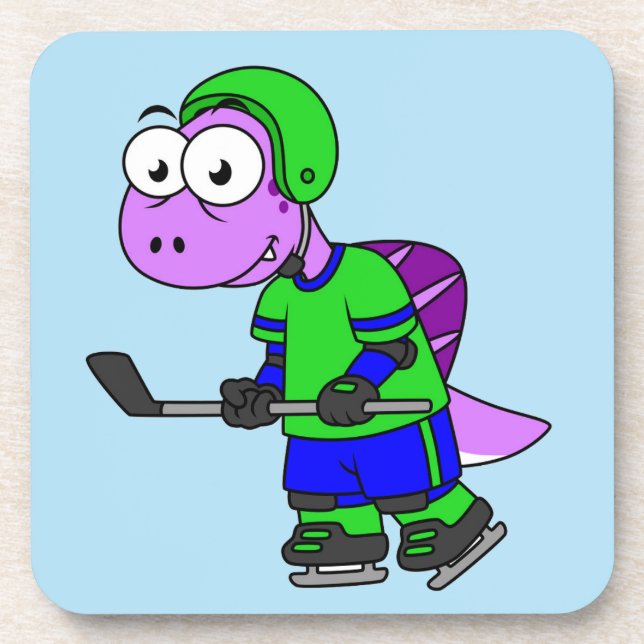 Illustration Of A Spinosaurus Hockey Player. Coaster (Front)