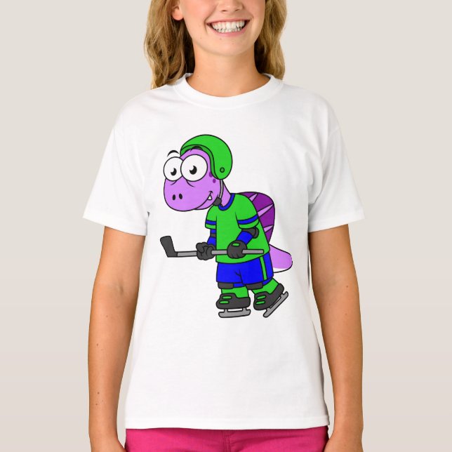 Illustration Of A Spinosaurus Hockey Player. T-Shirt (Front)