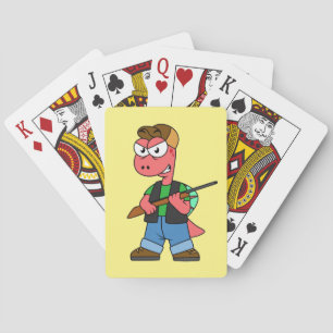 Illustration Of A Spinosaurus Hunter With Gun. Playing Cards