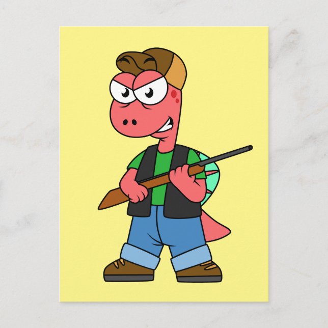 Illustration Of A Spinosaurus Hunter With Gun. Postcard (Front)