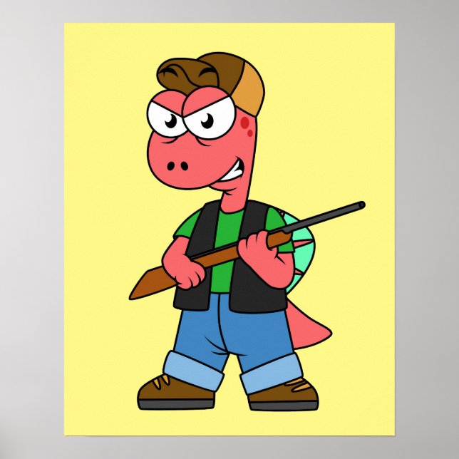 Illustration Of A Spinosaurus Hunter With Gun. Poster (Front)