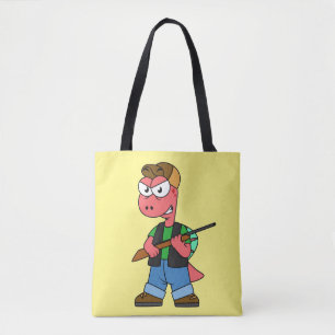 Illustration Of A Spinosaurus Hunter With Gun. Tote Bag