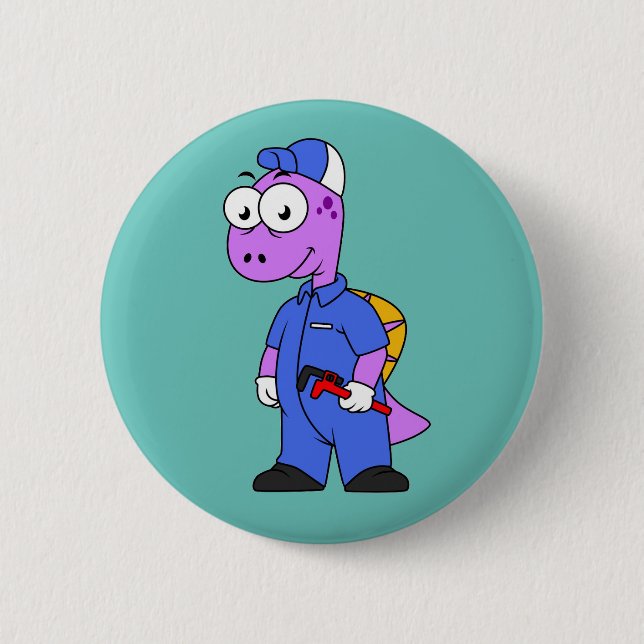 Illustration Of A Spinosaurus Plumber. 6 Cm Round Badge (Front)