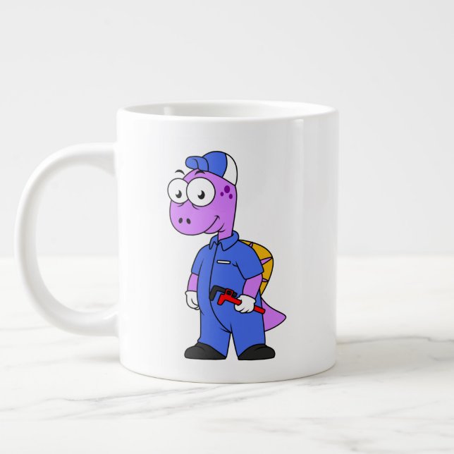 Illustration Of A Spinosaurus Plumber. Large Coffee Mug (Left)