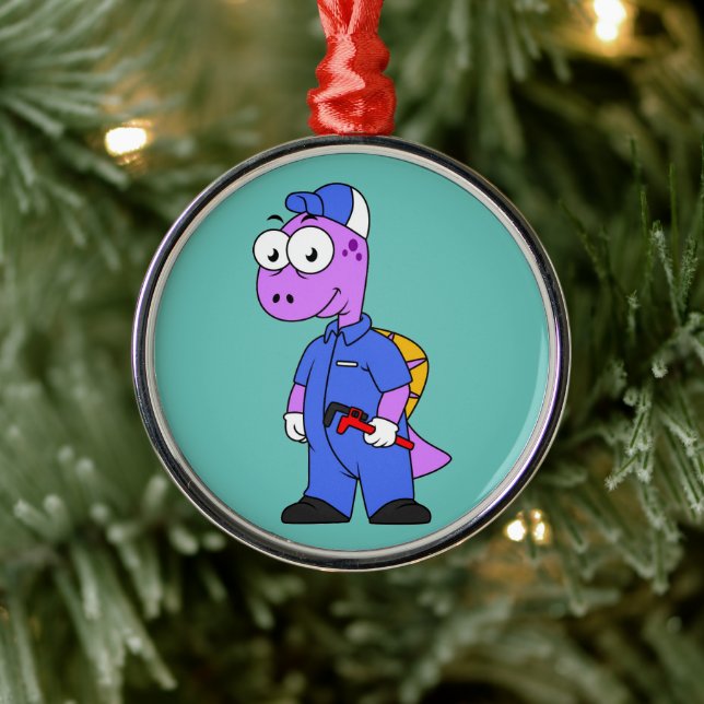 Illustration Of A Spinosaurus Plumber. Metal Ornament (Tree)
