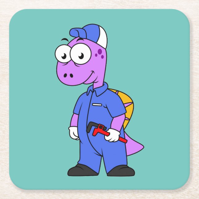 Illustration Of A Spinosaurus Plumber. Square Paper Coaster (Front)