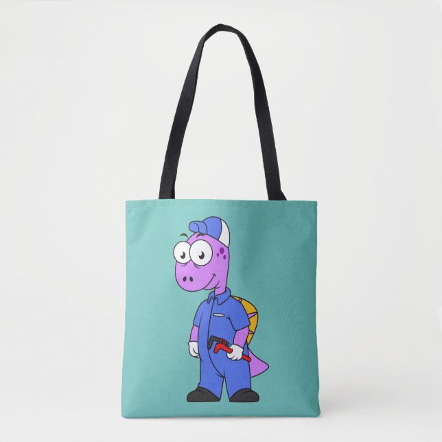 Illustration Of A Spinosaurus Plumber. Tote Bag (Front)