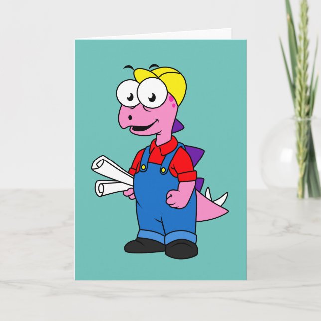 Illustration Of A Stegosaurus Construction Worker. Card (Front)